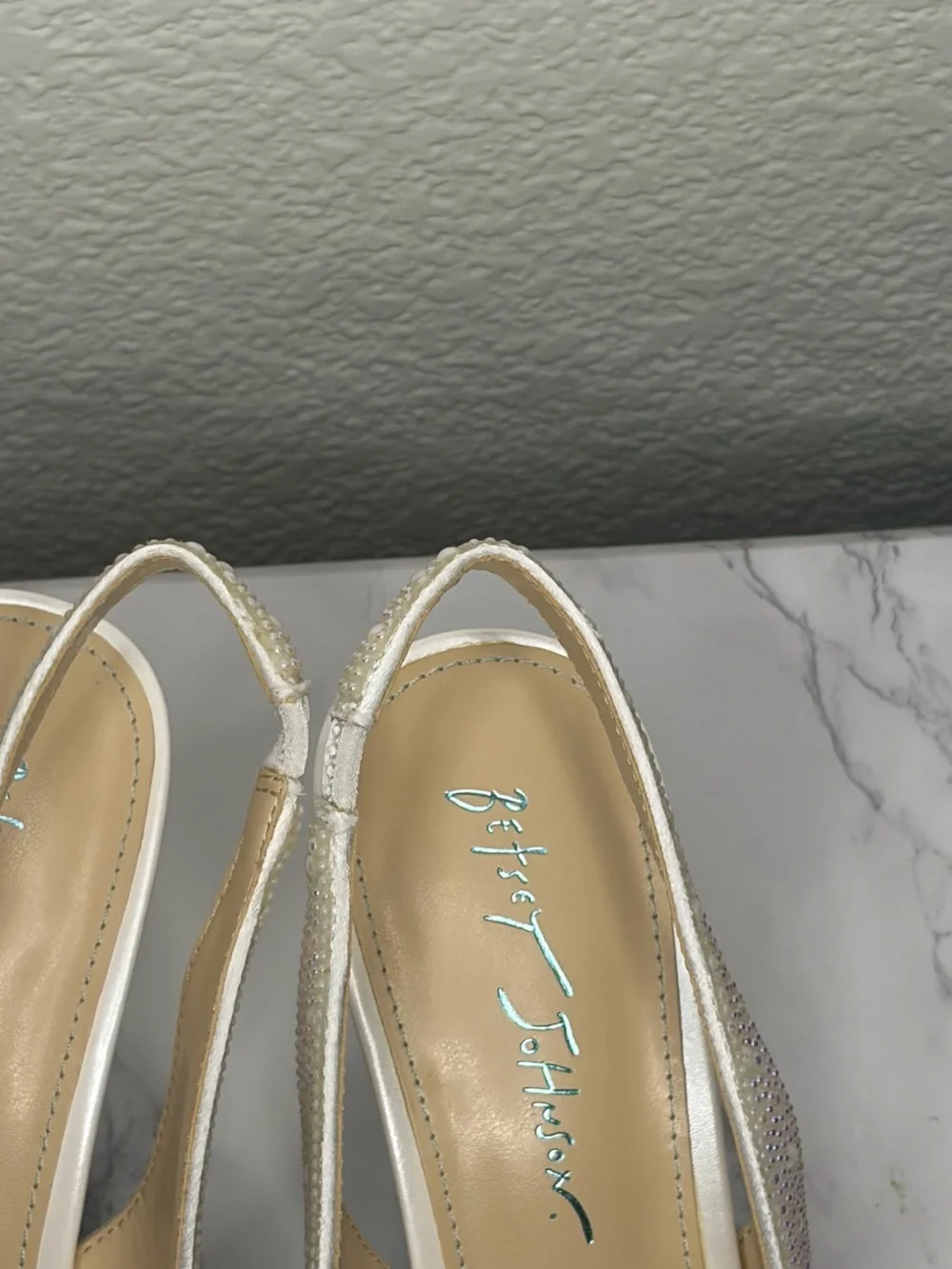 Betsey Johnson Champagne Glitter Slingback Heels